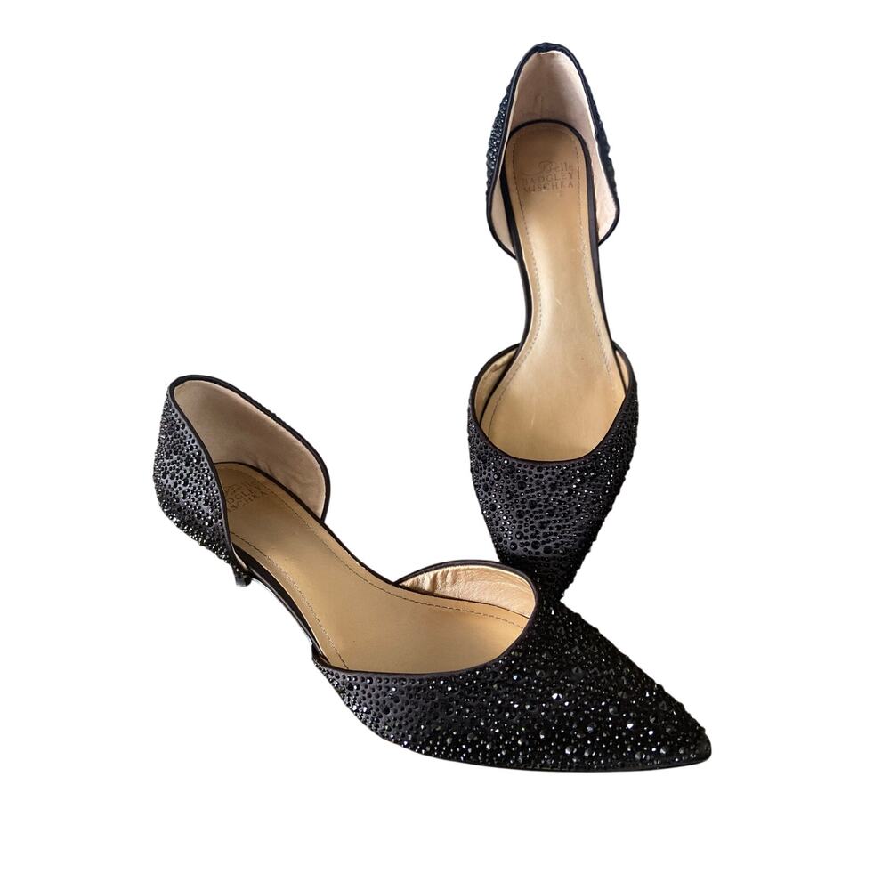 Belle Badgley Mischka black sparkle kitten heel pump